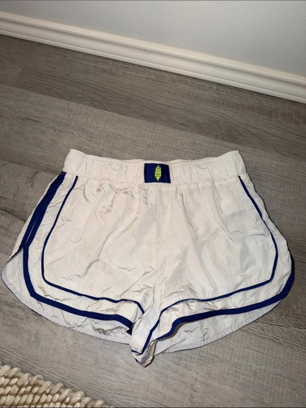 White Athletic Running Shorts with Navy Trim
